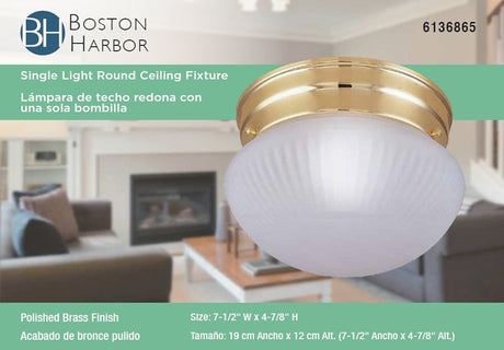 Boston Harbor F13BB01-68623L Single Light Round Ceiling Fixture, 120 V, 60 W, 1-Lamp, A19 or CFL Lamp