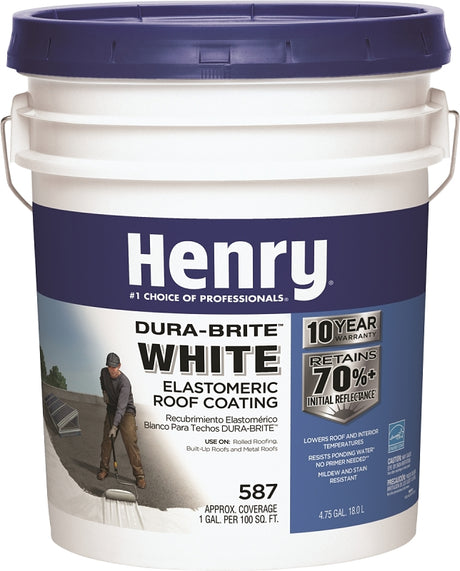 Henry HE587372 Elastomeric Roof Coating, White, 5 gal Pail, White