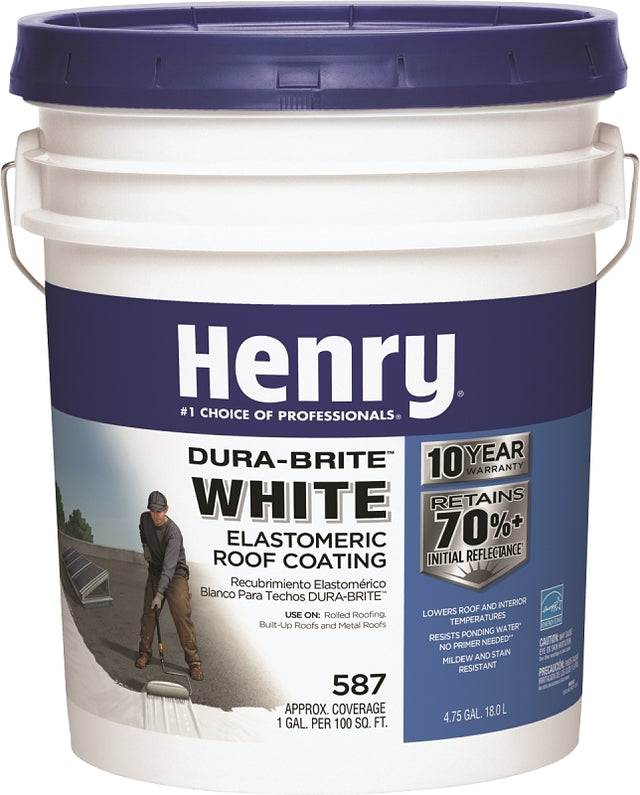 Henry HE587372 Elastomeric Roof Coating, White, 5 gal Pail, White