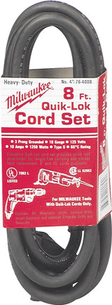 Milwaukee QUIK-LOK 48-76-4008 Extension Cord, 18 AWG Cable, 8 ft L, 10 A, 125 V