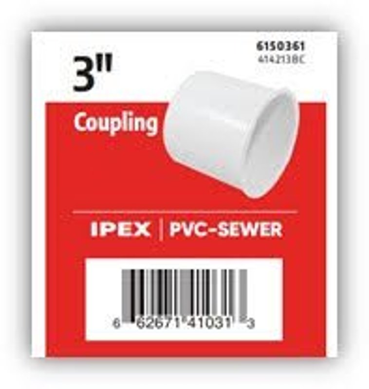 IPEX 414213BC Sewer Coupling, 3 in, S&D Hub x Sch. 40 Bushing, PVC, White
