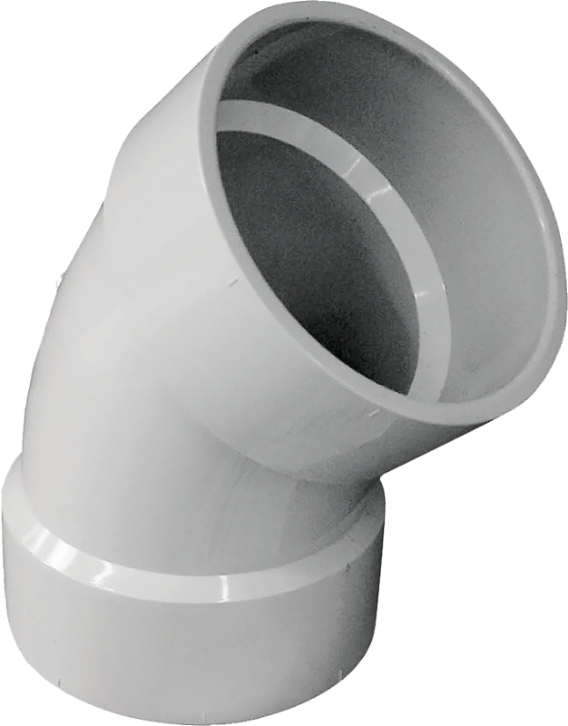 Genova 192504 Sanitary Pipe Elbow, 4 in, Hub, 45 deg Angle, PVC, White