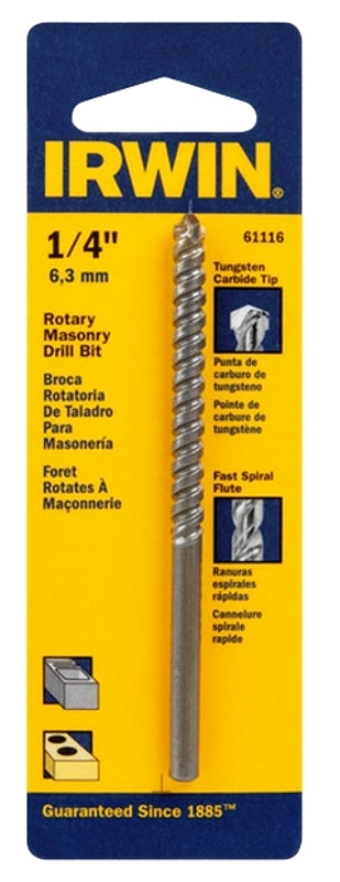 Irwin 61116 Drill Bit, 1/4 in Dia, 4 in OAL, Spiral Flute, 1-Flute, 1/4 in Dia Shank, Straight Shank