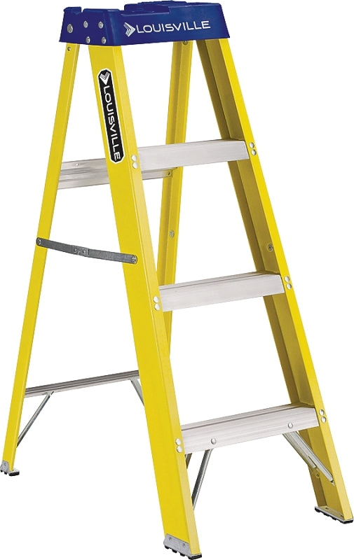 Louisville FS2004 Step Ladder, 4 ft H, Type I Duty Rating, Fiberglass, 250 lb