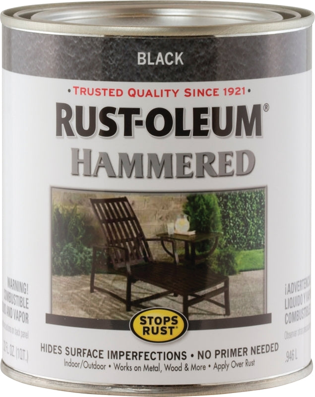 Rust-Oleum 7215502 Enamel Paint, Hammered Sheen, Black, 1 qt, Can, 75 to 150 sq-ft/qt Coverage Area