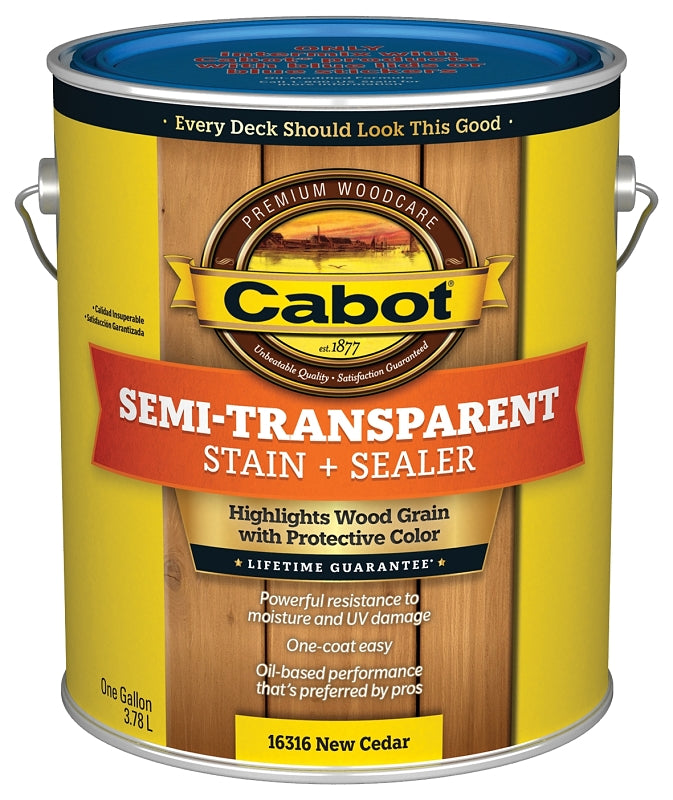 Cabot 16300 Series 140.0016316.007 Exterior Stain, Semi-Transparent, New Cedar, Liquid, 1 gal, Pack of 4