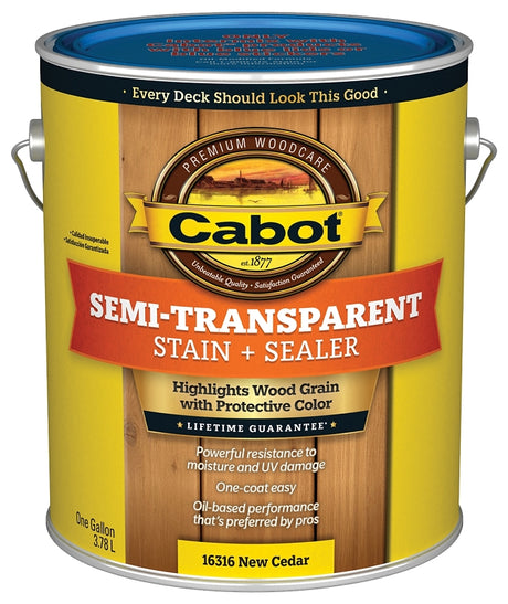 Cabot 16300 Series 140.0016316.007 Exterior Stain, Semi-Transparent, New Cedar, Liquid, 1 gal, Pack of 4