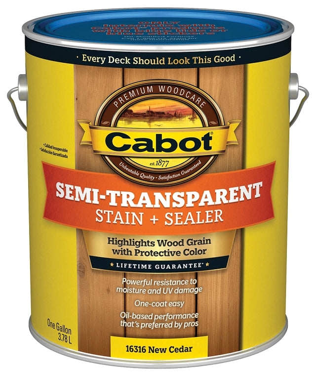 Cabot 16300 Series 140.0016316.007 Exterior Stain, Semi-Transparent, New Cedar, Liquid, 1 gal, Pack of 4