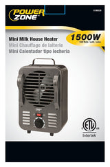PowerZone LH872 Mini Milkhouse Heater, 12.5 A, 120 V, 750/1500 W, 1500 W Heating, 2-Heating Stage, Gray