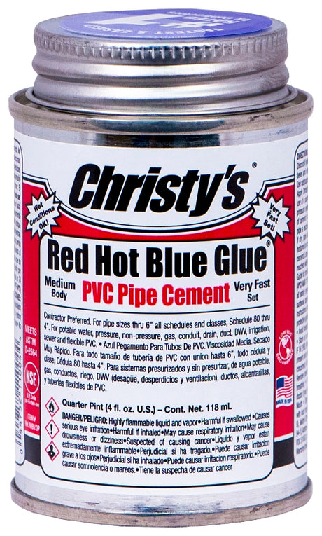 Christy's Red Hot Blue Glue RH-RHBV-QP-48 Medium-Bodied Cement, 0.25 pt Can, Liquid, Blue