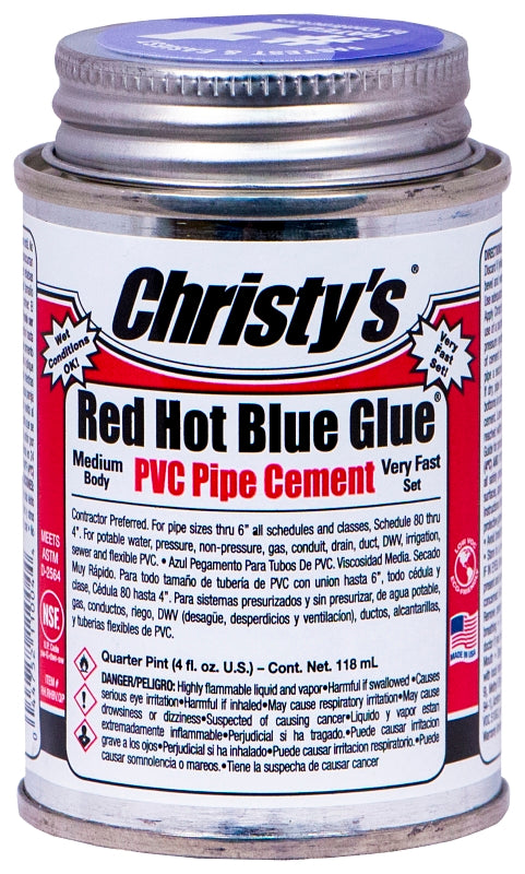 Christy's Red Hot Blue Glue RH-RHBV-QP-48 Medium-Bodied Cement, 0.25 pt Can, Liquid, Blue
