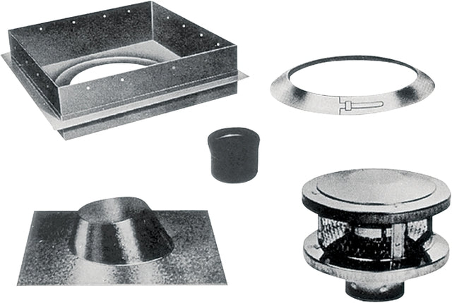 AmeriVent 6HS-RKS Chimney Kit, Stainless Steel, Includes: (1) Ceiling Support, (1) Flat to 6/12 Pitch Flashing