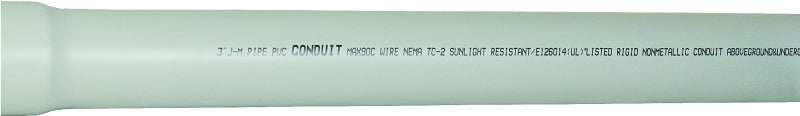 JM Eagle 67512 Conduit, 3 in, 10 ft L, SCH 40, PVC, Gray