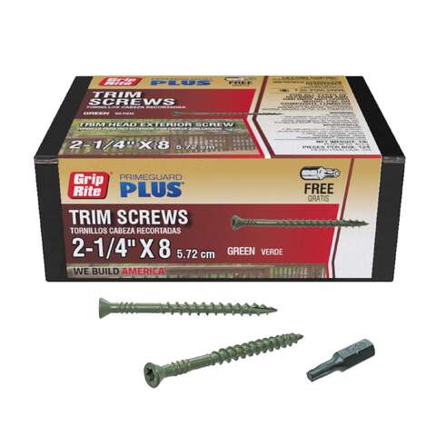 Grip-Rite PrimeGuard Plus No. 9 wire X 2-1/4 in. L Green Star Trim Head Deck Screws 1 lb, Pack of 12