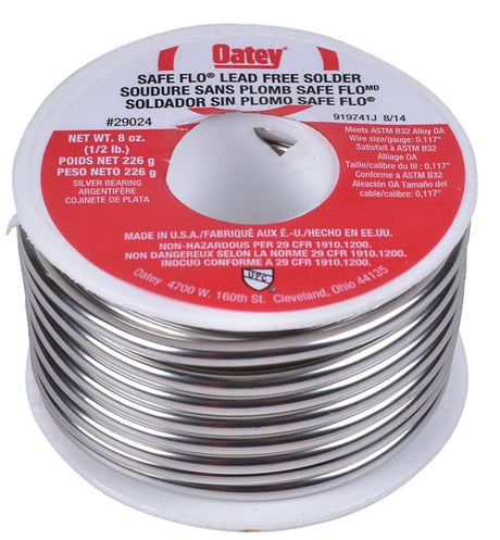 Oatey Safe-Flo 29024 Wire Solder, 1/2 lb, Solid, Silver, 415 to 455 deg F Melting Point