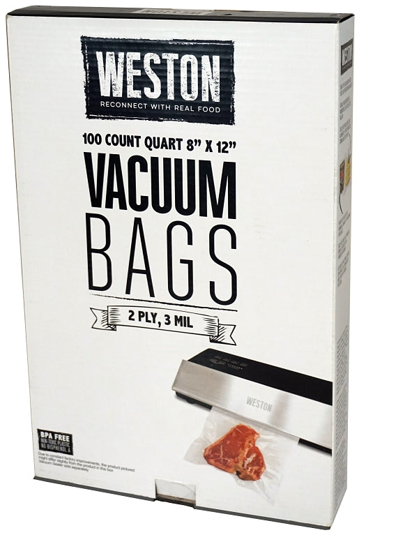 Weston 30-0101-W Vacuum Seal Bag, 12 in L, 8 in W, Plastic, Clear