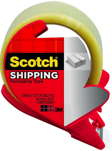 Scotch 3350S-RD Series Packaging Tape, Lightweight, 54.6 yd L, Clear, 1.88 in W, Polypropylene Backing