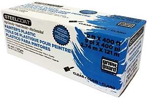 Steelcoat FG-P9941-06D High-Density Painter's Masking Film, 400 ft L, 9 ft W, 0.31 mil Thick, Plastic, Clear