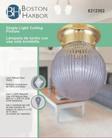 Boston Harbor F3BB01-34083L Single Light Ceiling Fixture, 120 V, 60 W, 1-Lamp, A19 or CFL Lamp, Polished Brass Fixture