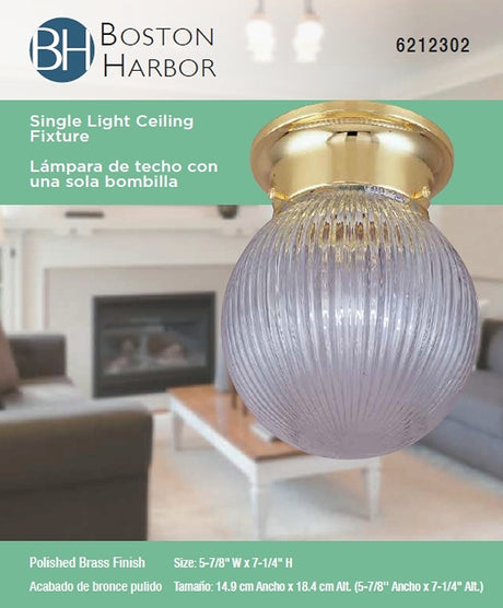 Boston Harbor F3BB01-34083L Single Light Ceiling Fixture, 120 V, 60 W, 1-Lamp, A19 or CFL Lamp, Polished Brass Fixture