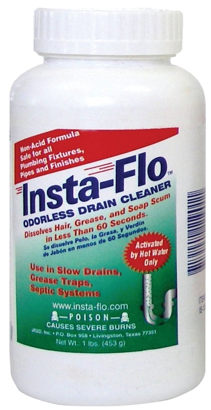 Insta-Flo IS-100 Drain Cleaner, Solid, White, 1 lb Bottle, Pack of 12