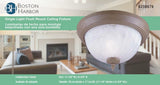 Boston Harbor F202CS01-8031MB3L Single Light Flush Mount Ceiling Fixture, 120 V, 60 W, 1-Lamp, A19 or CFL Lamp