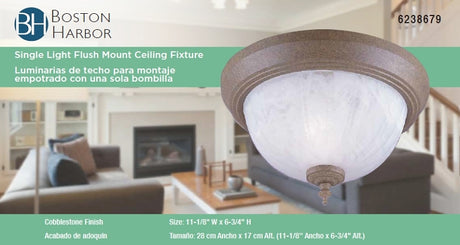 Boston Harbor F202CS01-8031MB3L Single Light Flush Mount Ceiling Fixture, 120 V, 60 W, 1-Lamp, A19 or CFL Lamp