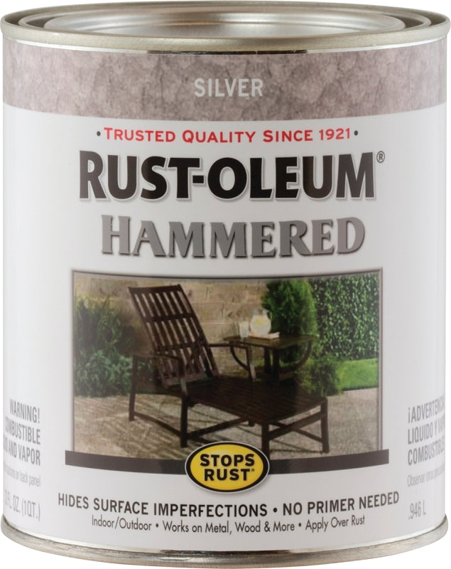 Rust-Oleum 7213502 Enamel Paint, Hammered Sheen, Silver, 1 qt, Can, 75 to 150 sq-ft/qt Coverage Area