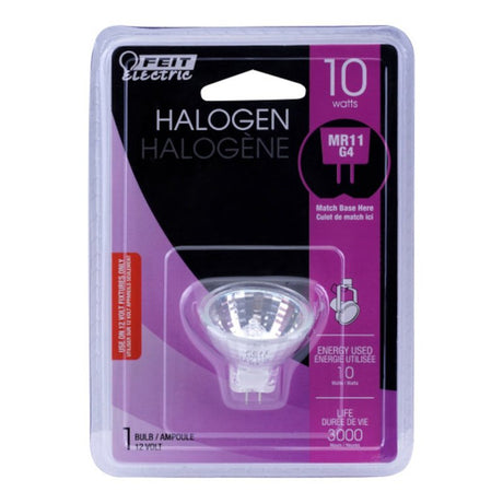 Feit Electric BPQ10MR11/CAN Halogen Bulb, 1-3/8 in Dia x 1-5/8 in L Dimensions, 10 W, G4 Lamp Base, MR11 Lamp, Pack of 6