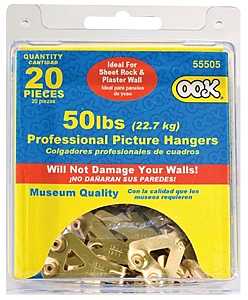 OOK 55505 Picture Hanger, 50 lb, Steel, Brass, Gold, 20/PK