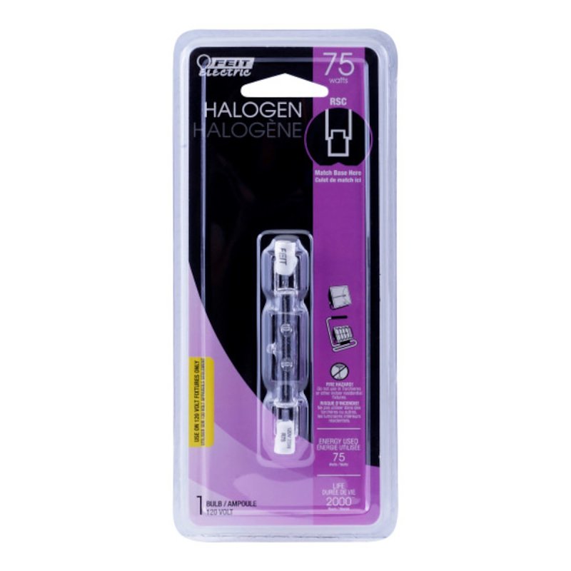 Feit Electric BPQ75T3/CL/S/CAN Halogen Bulb, 75 W, R7 Lamp Base, J T3 Lamp, 3000 K Color Temp, 2000 hr Average Life, Pack of 6