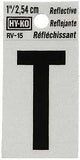 Hy-Ko RV-15/T Reflective Letter, Character: T, 1 in H Character, Black Character, Silver Background, Vinyl, Pack of 10