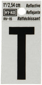 Hy-Ko RV-15/T Reflective Letter, Character: T, 1 in H Character, Black Character, Silver Background, Vinyl, Pack of 10