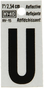 Hy-Ko RV-15/U Reflective Letter, Character: U, 1 in H Character, Black Character, Silver Background, Vinyl, Pack of 10