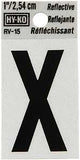 Hy-Ko RV-15/X Reflective Letter, Character: X, 1 in H Character, Black Character, Silver Background, Vinyl, Pack of 10