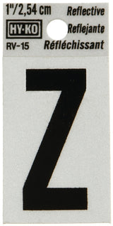 Hy-Ko RV-15/Z Reflective Letter, Character: Z, 1 in H Character, Black Character, Silver Background, Vinyl, Pack of 10