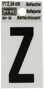 Hy-Ko RV-15/Z Reflective Letter, Character: Z, 1 in H Character, Black Character, Silver Background, Vinyl, Pack of 10
