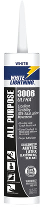 White Lightning W11000010 Siliconized Acrylic Latex Sealant, White, 5 to 7 days Curing, -30 to 180 deg F, 10 fl-oz, Pack of 12