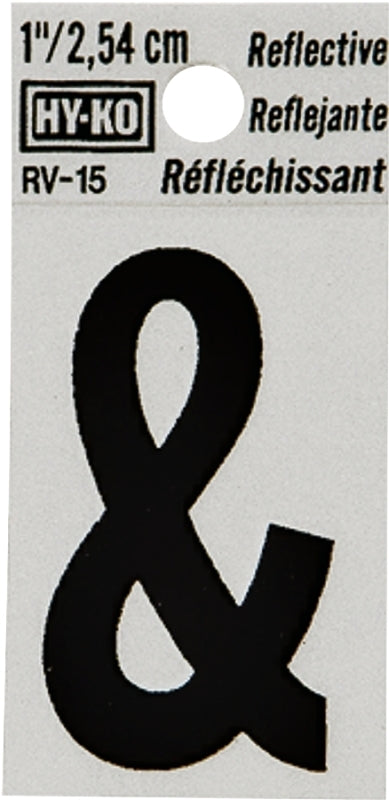 Hy-Ko RV-15 Series RV-15/& Self-Adhesive Reflective Sign, Character: &, 1 in H Character, Black Character, Vinyl, Pack of 10