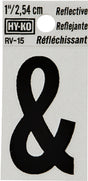 Hy-Ko RV-15 Series RV-15/& Self-Adhesive Reflective Sign, Character: &, 1 in H Character, Black Character, Vinyl, Pack of 10