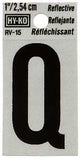 Hy-Ko RV-15/Q Reflective Letter, Character: Q, 1 in H Character, Black Character, Silver Background, Vinyl, Pack of 10