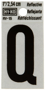 Hy-Ko RV-15/Q Reflective Letter, Character: Q, 1 in H Character, Black Character, Silver Background, Vinyl, Pack of 10
