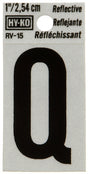 Hy-Ko RV-15/Q Reflective Letter, Character: Q, 1 in H Character, Black Character, Silver Background, Vinyl, Pack of 10