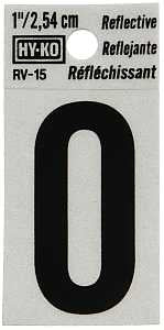 Hy-Ko RV-15/O Reflective Letter, Character: O, 1 in H Character, Black Character, Silver Background, Vinyl, Pack of 10