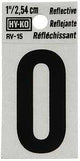 Hy-Ko RV-15/O Reflective Letter, Character: O, 1 in H Character, Black Character, Silver Background, Vinyl, Pack of 10