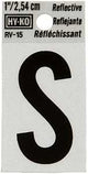 Hy-Ko RV-15/S Reflective Letter, Character: S, 1 in H Character, Black Character, Silver Background, Vinyl, Pack of 10