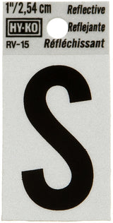 Hy-Ko RV-15/S Reflective Letter, Character: S, 1 in H Character, Black Character, Silver Background, Vinyl, Pack of 10