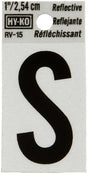 Hy-Ko RV-15/S Reflective Letter, Character: S, 1 in H Character, Black Character, Silver Background, Vinyl, Pack of 10