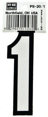 Hy-Ko PS-20/1 Reflective Sign, Character: 1, 3-1/4 in H Character, Black/White Character, Vinyl, Pack of 10