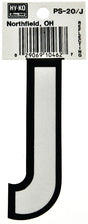 Hy-Ko PS-20/J Reflective Letter, Character: J, 3-1/4 in H Character, Black/White Character, Vinyl, Pack of 10